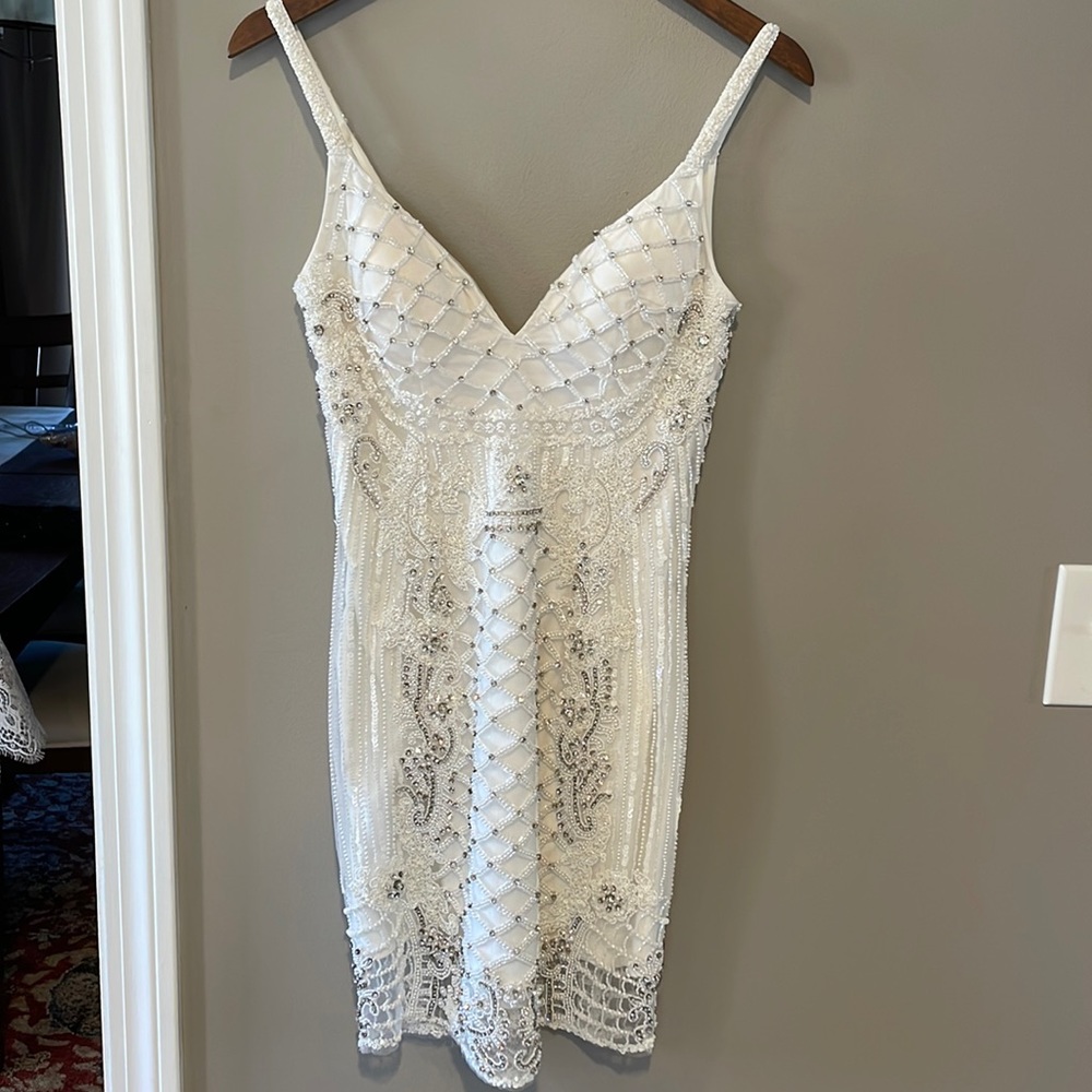 Jovani short white beaded dress